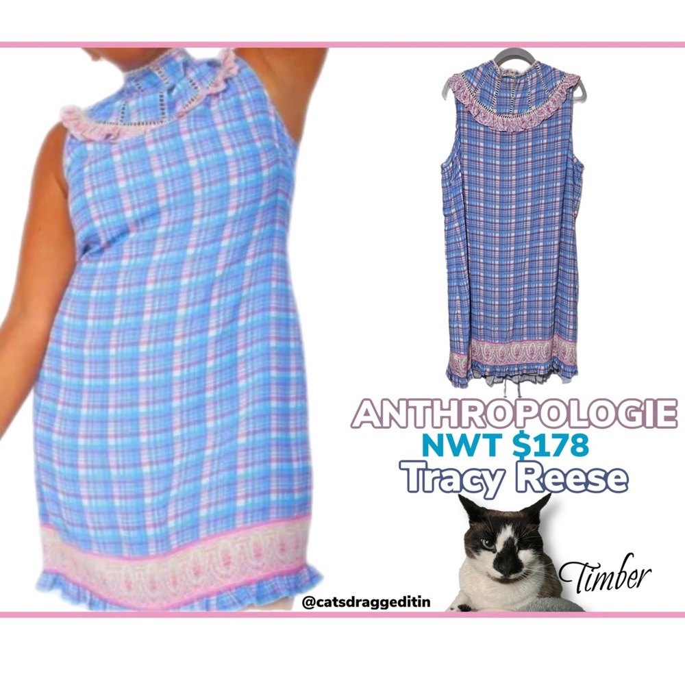 NWT $178 Anthropologie | Plenty | Tracy Reese | Blue And Pink Plaid Dress